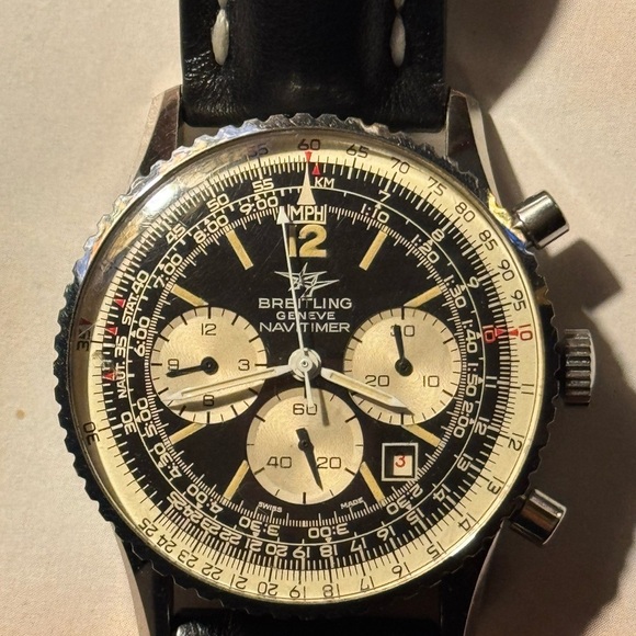 Vintage SS Breitling Navitimer 1960 Men's Black Chronograph Watch - Picture 6 of 6